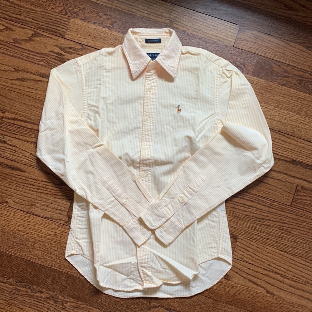 Ralph Lauren Women’s classic button down, yellow stripe, size 2